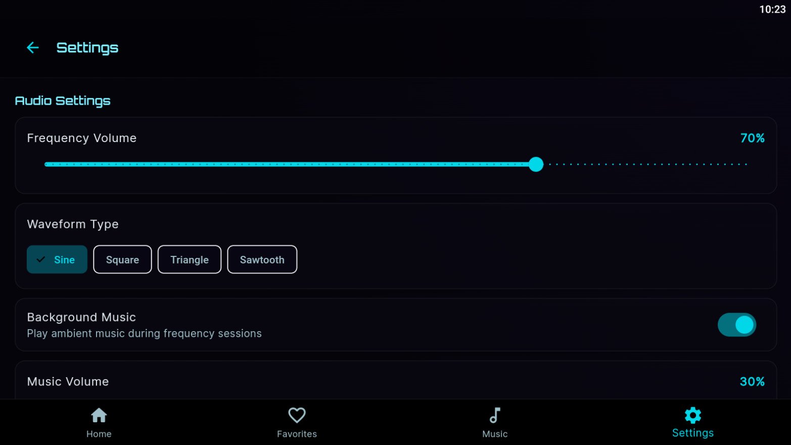 Waveform and intensity settings